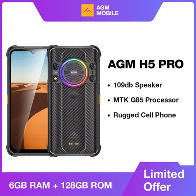 AGM H5 Pro Rugged Helio G85 Smartphone, 6.56" HD+, 6GB+128GB, 48MP Camera, 7000mAh with NFC/IP68,