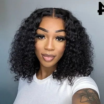 Curly Short Bob Glueless Wigs 13X4 Lace Front Human Hair Wigs Ready To Wear 180 Density Deep Wave