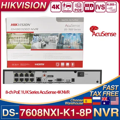 Hikvision DS-7608NXI-K1/8P 1U POE AcuSense 4K NVR Facial Recognition Smart Playback SATA CCTV