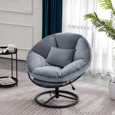 Swivel Papasan Chairs, Velvet Armless Chair with Height Adjustment, Rocking Saucer Chair for Living