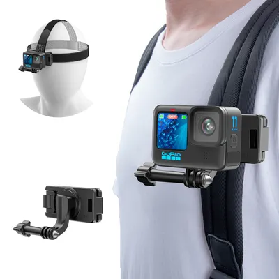 Head & Backpack Strap Mount 2 in 1 Adjustable Head Strap Mount with 360° Rotation Camera Shoulder