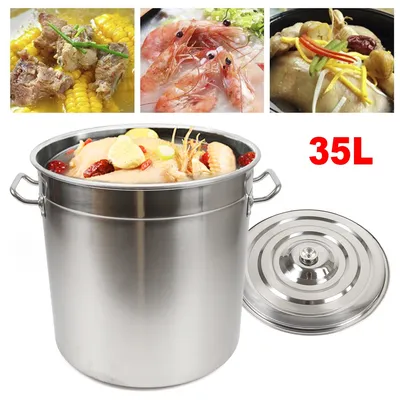 35L Stainless Steel Stockpot Deep Cooking Pot Canning Cookware with Lid Large Canning Pasta Pot Soup