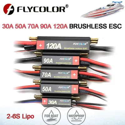 FlyColor 30A 50A 70A 90A 120A RC BOAT ESC Waterproof 2-6S Lipo Brushless Speed Controller with