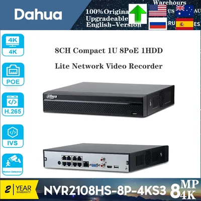 Original Dahua NVR2108HS-8P-S3 1HDD 4K 8Channels Mini Video Recorder CCTV Security Protection POE