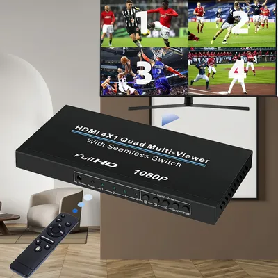 4X1 HDMI Swithcer, HDMI Four-way Multi-viewer HDMI Switcher 1080p HDMI Distributor Seamless Infrared