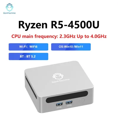 GenMachine AMD Ryzen5 4500U New Mini PC AMD GPU Windows 11 DDR4 16GB RAM + 512GB SSD Wifi6 BT5.2 HD