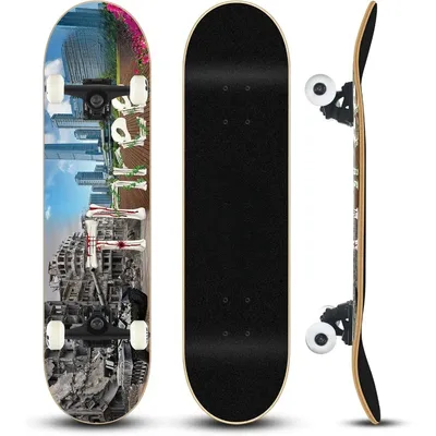 Long Board Skateboard, 31 X 8 Inches Full Set 7-layer Canadian Maple Double Kick Board Concave