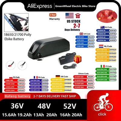 18650 21700 Downtube EBike Battery Polly 48V 52V 36V 20Ah Electric Bicycle Bateria Pack for 1000W