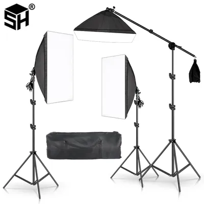 3Pcs Lighting Soft Box With Crossbar Continuous Lighting Kit Photo Studio Softbox Equipment With