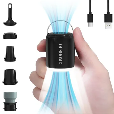 Portable Air Pump for Inflatables, Ultra-Mini Air Pump with Camping Light, USB Rechargeable Air Pump