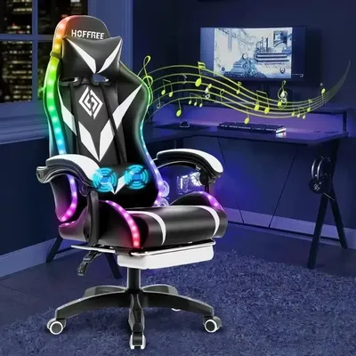 Office Chair with Bluetooth Speaker and LED Light, Ergonomic Gaming Chair with Massage Function