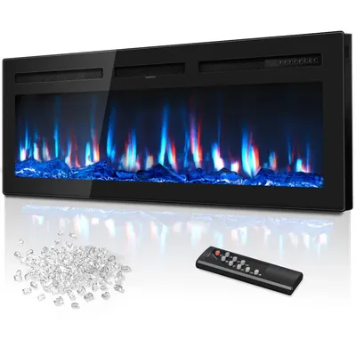 50 Inch Electric Fireplace in-Wall Recessed and Wall Mounted with Remote Control, 750W/1500W Thin