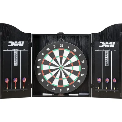 Recreational Dartboard Cabinet Set - Includes Dartboard, Two Dart Sets, and Traditional Chalk