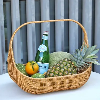 Wicker Picnic Basket Handle Empty Gift Basket Fill Open Top Market Harvest Baskets Garden Fruit