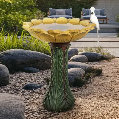 Naturefulls 24.4''H Outdoor Concrete Garden Decorative Statue Bird Bath-Sunflower Bird Bath Bowl