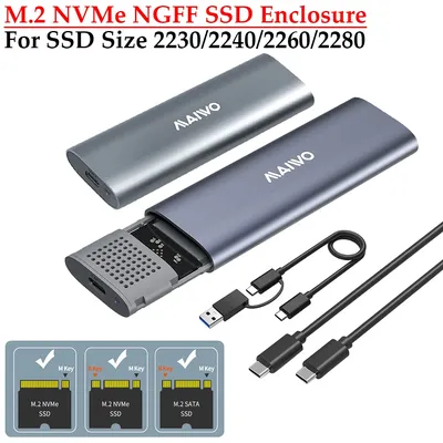 M.2 NVMe NGFF SSD Enclosure 10Gbps/6Gbps HDD Storage Box Type-C Tool Free 4TB Storage Expansion for