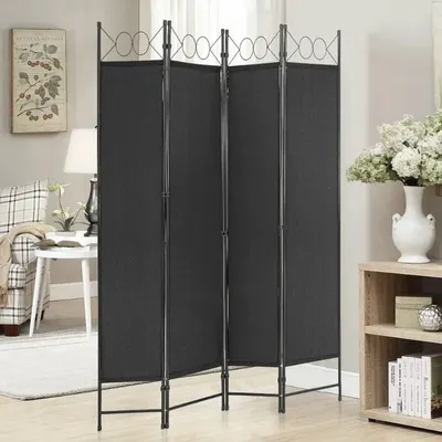 4 Panel Room Divider 6FT Steel Frame Screen Folding Privacy Divider Freestanding