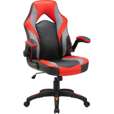Lorell High-Back Gaming Chair - For Gaming - Vinyl, Nylon - Red, Black, Gray (LLR84394) Each