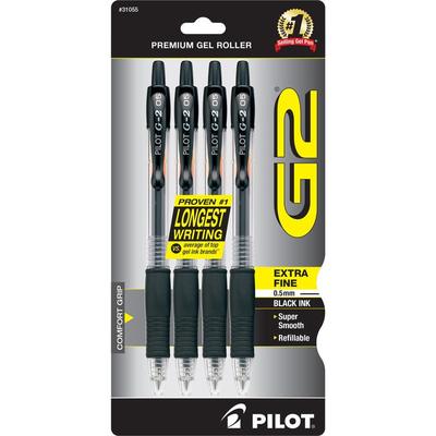 Pilot Black Refillable Retractable Gel Pen, Extra-Fine (PIL31055) Pack of 4 Pilot®
