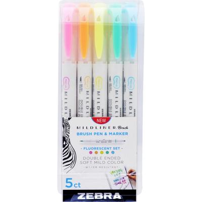 Zebra Mildliner Brush Pen & Marker Set - 5 / Pack (ZEB79105) Pack of 5 Zebra® Marker/Pen Combo