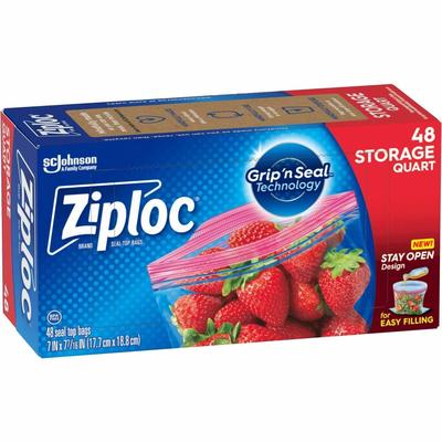 Ziploc® Stand-Up Storage Bags, 1 quart Capacity, Blue, 38/Box, Kitchen, Storage (SJN351317) Box of 48