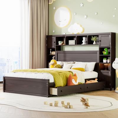 Wooden Queen Size Platform Bed With Flexible Storage Space