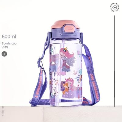 TEMU 20oz Cute Cartoon Water Bottle With Straw - Leakproof, Portable & For Outdoor Activities - Perfect Gift For , Valentine's, New Year, Day, Image