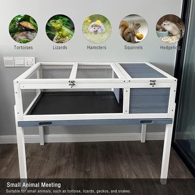 TEMU Indoor And Outdoor Turtle Habitats, Wooden Detachable Leg Turtle House, Small Animal Reptile Cage