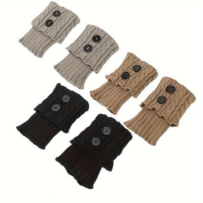 TEMU 3pcs Women's Cozy Knit Boot Cuffs - Warm, Stretchy Acrylic Leg Warmers With Button Detail For Autumn & Winter, Short, Knee-high Socks