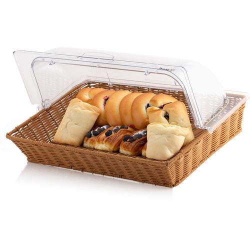 Rattan Brotkorb mit Rolltop-Deckel, 53,5 x 33 x 25 cm, geflochtener Korb für Brot und Obst