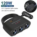 3-in-1 Dual Usb 120W Accendisigari per auto Splitter 12V 24V Caricatore rapido Spina Adattatore di alimentazione per auto Dvr Gps Registratore di guida