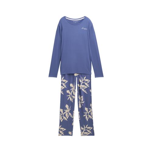 TOM TAILOR Damen Pyjama mit Blumenmuster, blau, Geblümt, Gr. L/40