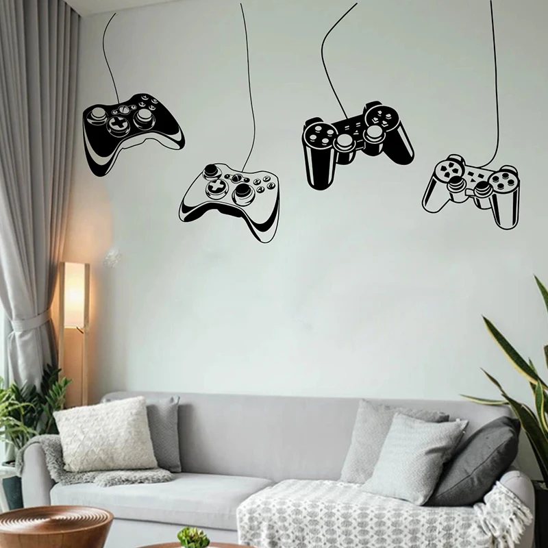 Großer Hang Game Controller Wandaufkleber Spielzimmer Kinderzimmer Video Gaming Zone Gamer Xbox Ps Wandtattoo Kinderzimmer Vinyl Home Decor Image