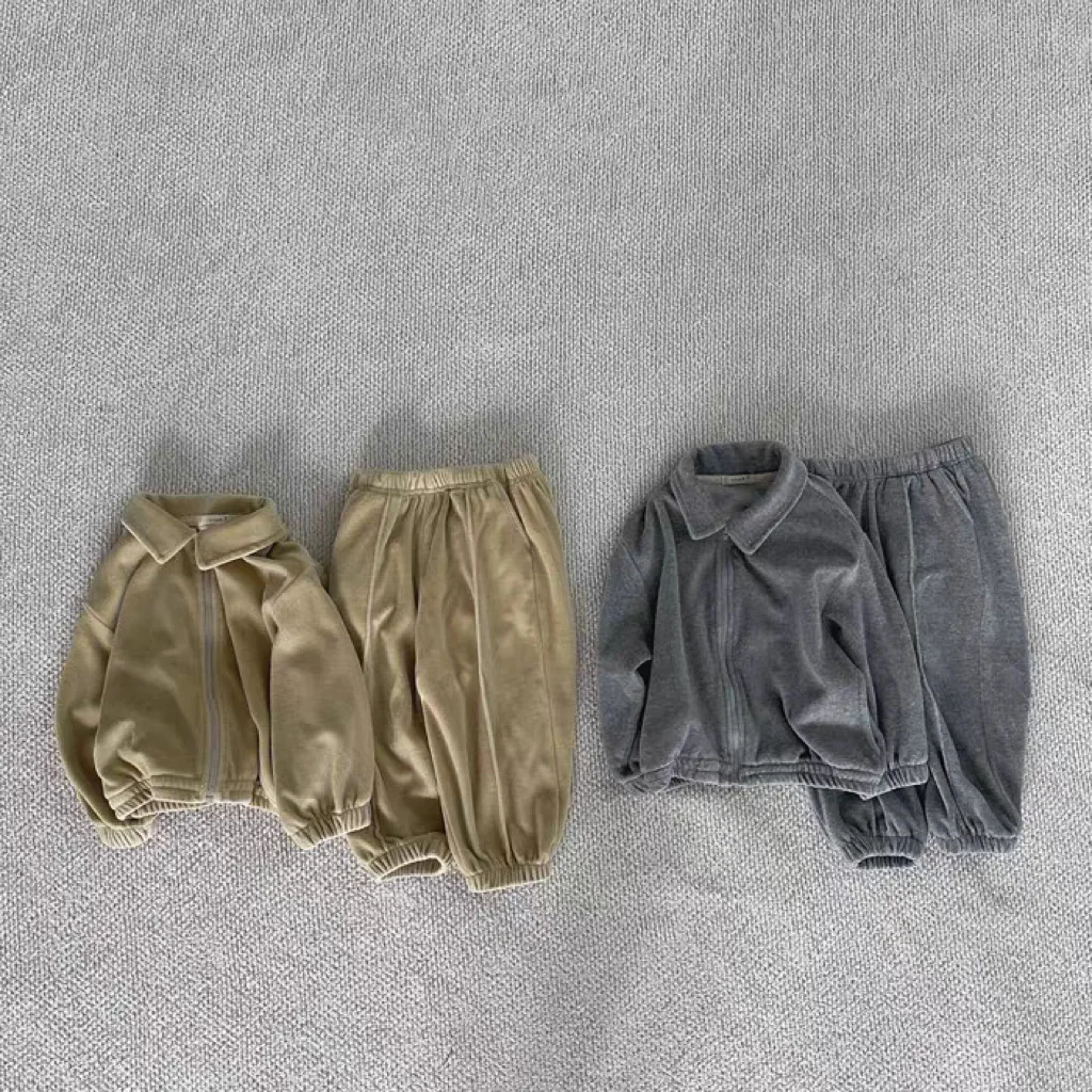 2025 herbst Neue Baby Langarm Kleidung Set Kinder Mädchen Solide Zipper Mantel + Hosen 2 stücke Anzug Infant Junge casual Jacke Outfits Image