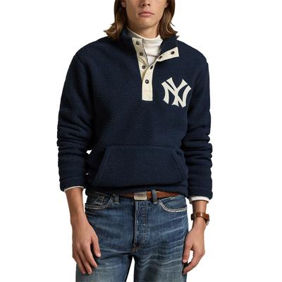 Polo Ralph Lauren – Vintage-Fleecepullover mit Vierteldruckknopf der New York Yankees in Marineblau für Herren Image