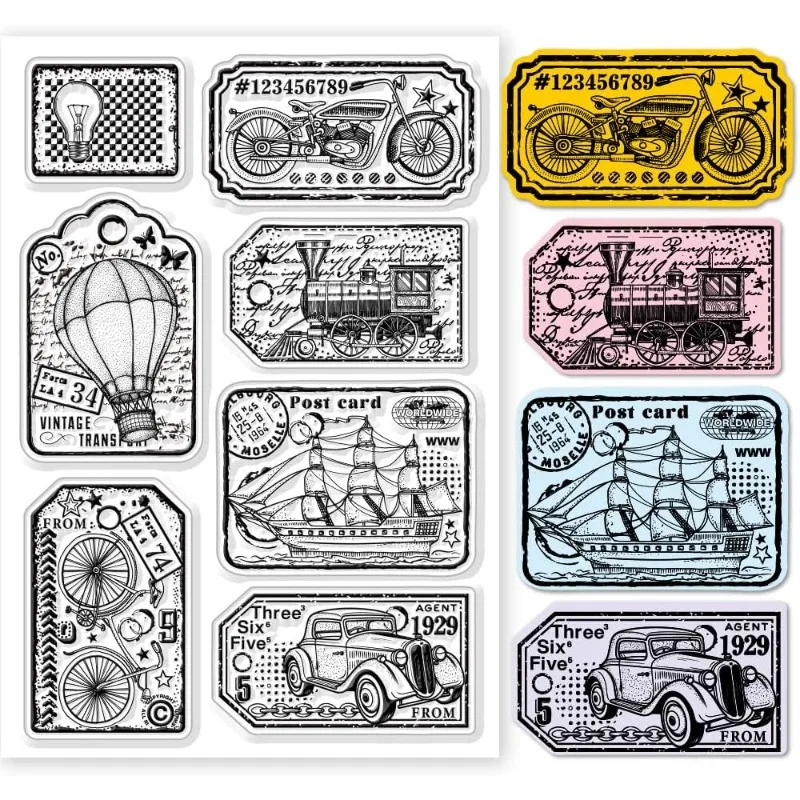 1 Blatt Vintage-Transportetiketten, transparente Stempel für DIY Scrapbooking, Retro-Reise-Lesezeichen, transparente Silikon-Stempelsiegel Image