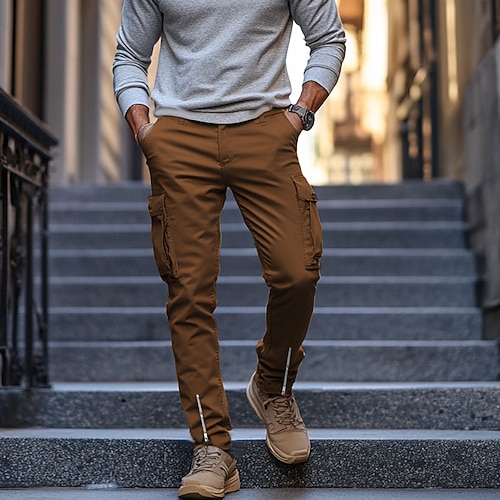 Herren Cargohose Cargohosen Hose Hosen Freizeithose Zip Tasche Glatt Komfort Atmungsaktiv In voller Länge Casual Täglich Festtage Modisch Strassenmode Schwarz Weiß Mikro-elastisch Image