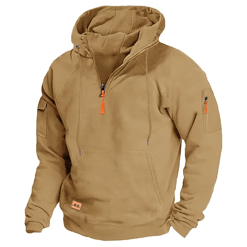 Herren Hoodie Sweatshirt Kapuze Hoodie mit Viertelreißverschluss Schwarz Rote Marineblau Königsblau Khaki Mit Kapuze Glatt Tasche Sport Natur Täglich Festtage Strassenmode Cool Brautkleider schlicht Image