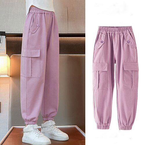 kinderkleidung Mädchen Hose Feste Farbe Sport Tasche Schulanfang 4 Jahre Frühling Schwarz Rosa Purpur Image
