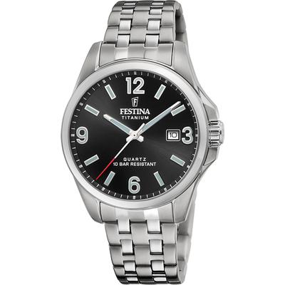 Quarzuhr FESTINA "Calendario Titanium", silber (titansilberfarben, schwarz), Armbanduhren, Herren, Armbanduhr, Herrenuhr, analog, Tag Image