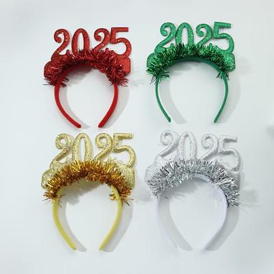 TEMU Elegant 2025 New Year's Headbands Set Of 4 - Resin Christmas Party Hat Decorations, Color Matching Dress Up Hair Accessories For Holiday Celebrations