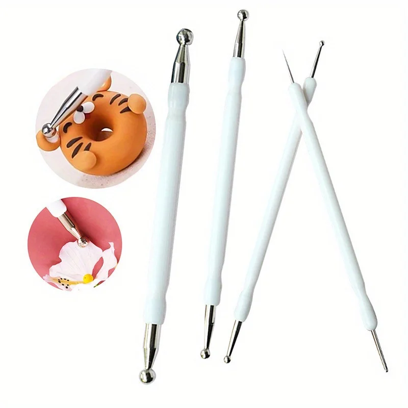 4 stücke Fondant form Ton figur Edelstahl schnitzen Kugel messer Form werkzeug Fondant Banding Rod Detail Stift Image