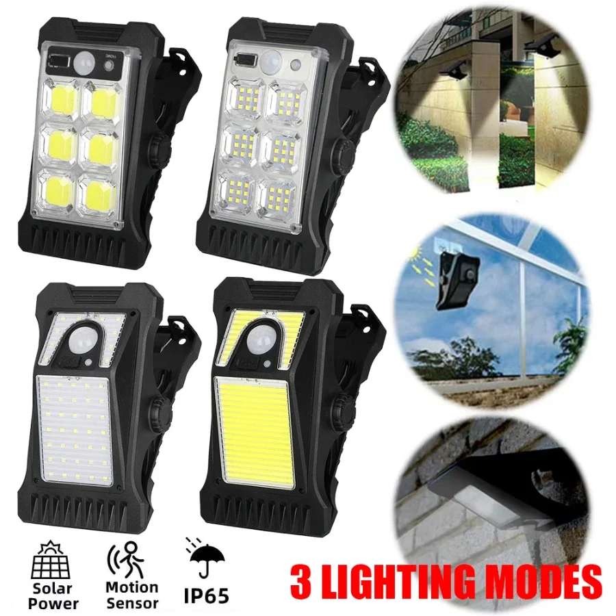 LED-Solar-Gartenleuchten für den Außenbereich, Solar-Clip-Licht, Bewegungsmelder, Camping-Lampe mit 3-Modus, wasserdichter Zaun, Straßenlandschaft