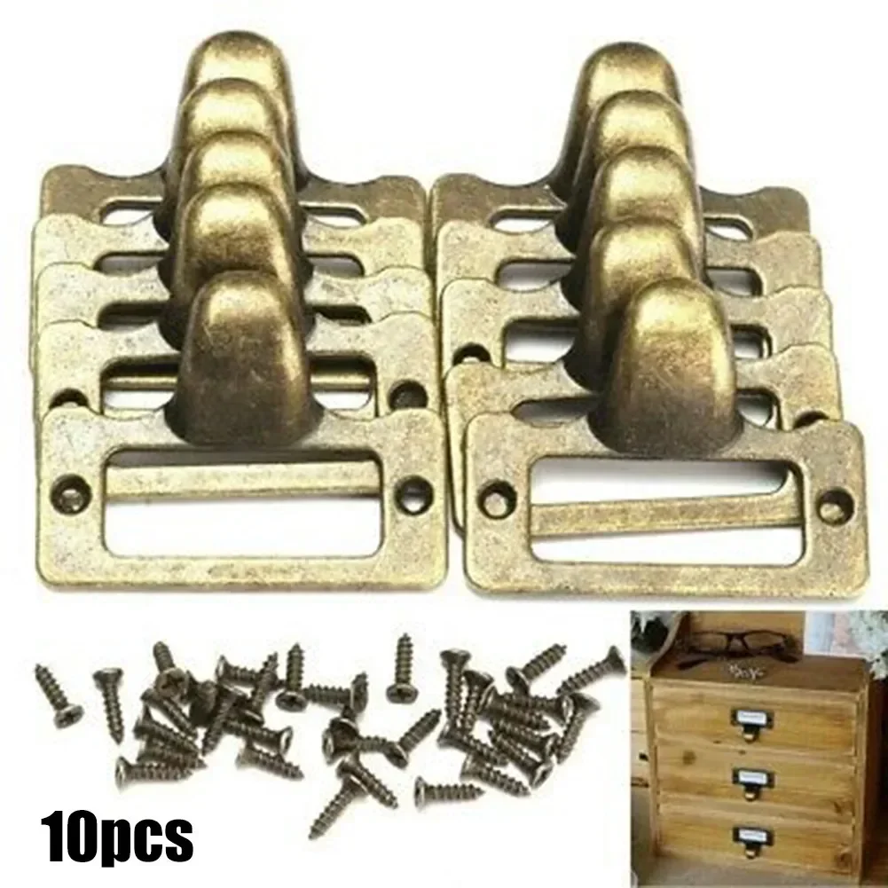 10 Stück Schrank-Schubladen-Etikettengriffe, antiker Stil, Messing-Tag-Datei, Namenskartenhalter, Rahmen für Schmuckschatulle, Geschenkbox, Schrankgriffe