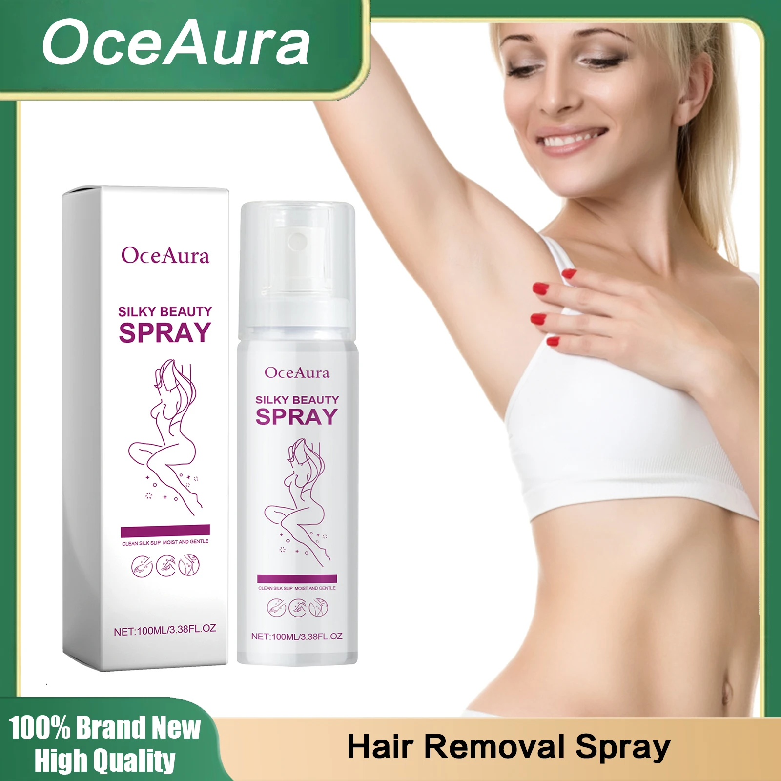 Haarentfernungsspray, schmerzlos, hemmt das Haarwachstum, Bein, Arm, Achselhöhle, Bart, Bikini, dauerhaftes Enthaarungsmittel für Damen und Herren, seidig glatt Image