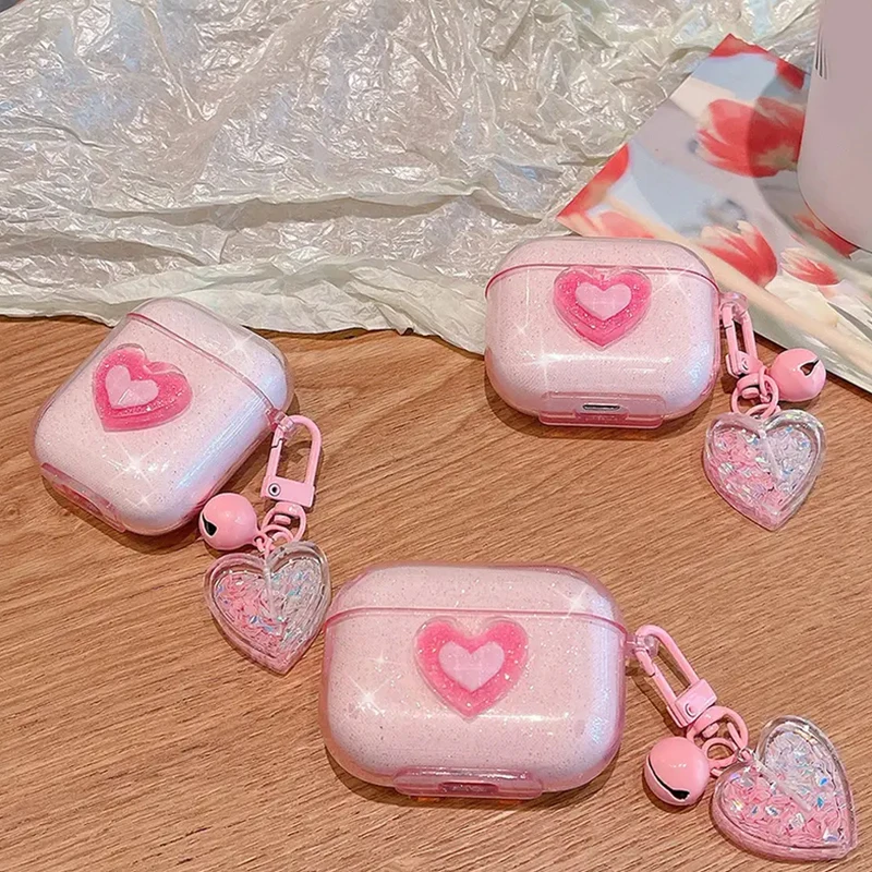 Weiche Silikon hülle für Airpods Pro 2. Bling Glitter bunte Herz hülle für Airpods 2 1 3 Mädchen Cartoon Kopfhörer Ladebox Image