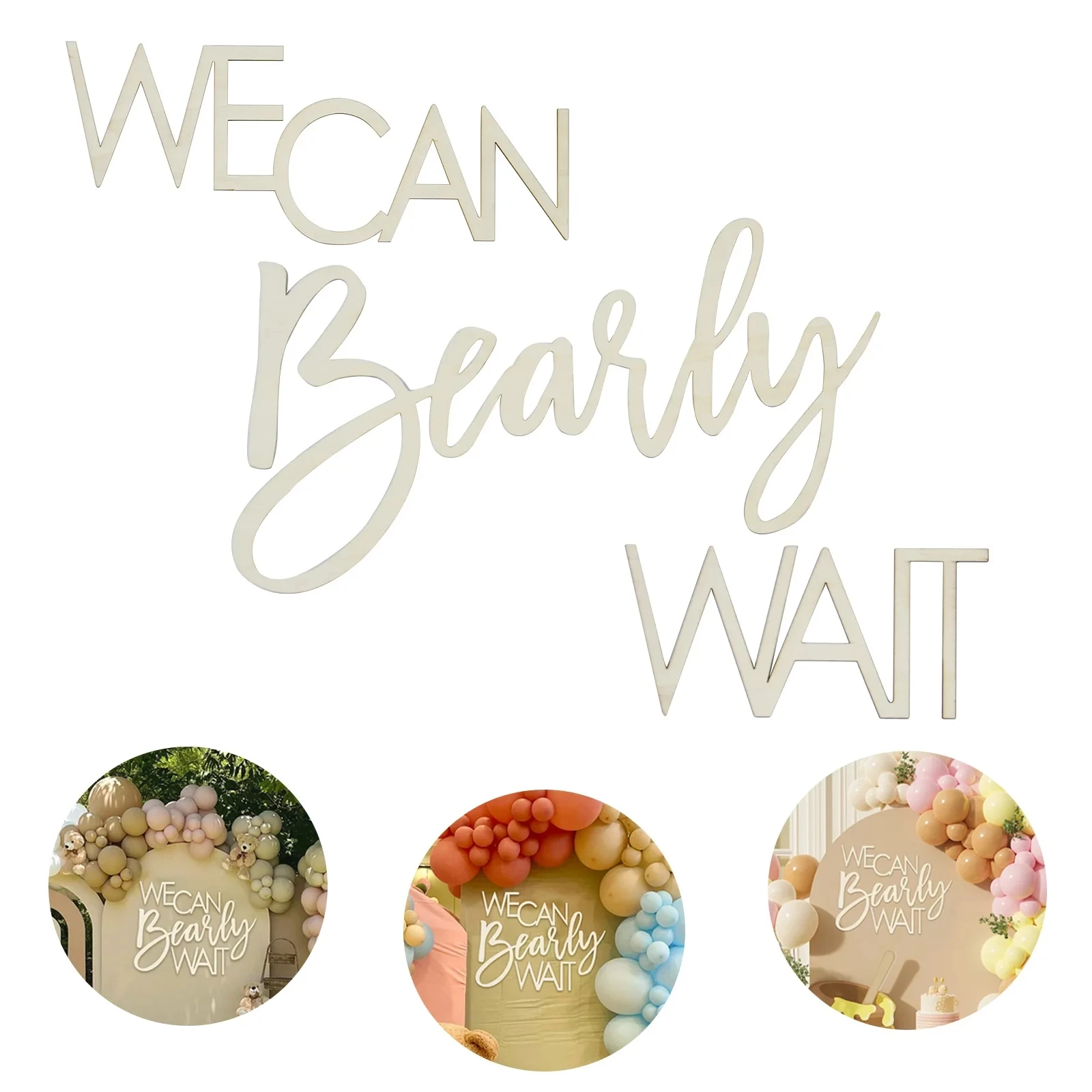 Wir können warten Baby party dekorative Baby Bär Banner hängen Geschlecht offenbaren Holz schild hängen Geburtstags feier Image