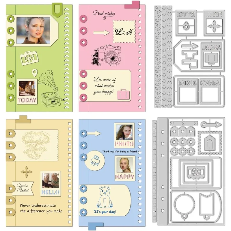 2 Stück Notizbücher und Postkarten, Stanzformen, privates Design, Mini-Broschüre, Prägeschablonen, Vorlage für dekorative Prägung Image