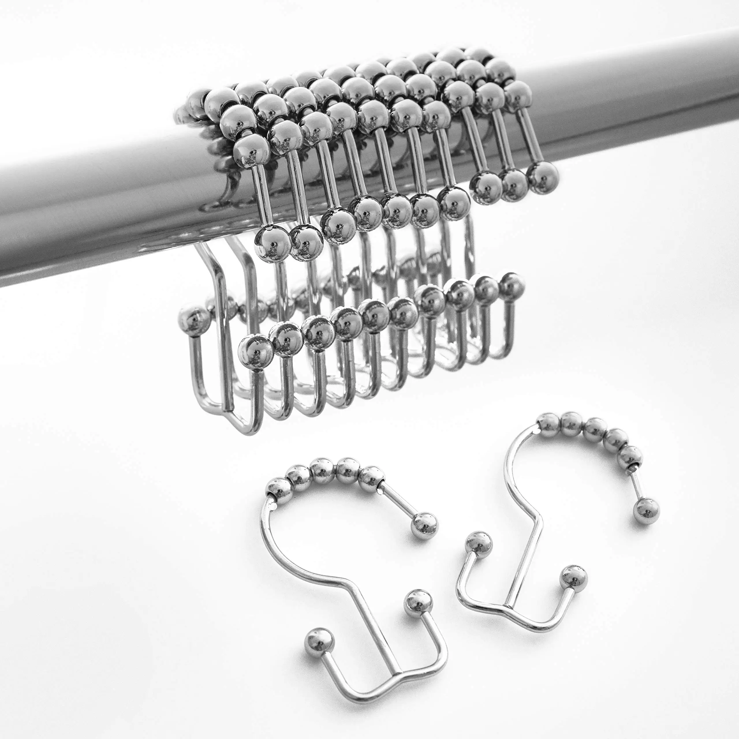 12er-Pack Duschvorhanghaken, Duschvorhangringe, rostfreies Metall, Double Glide Duschhaken für Badezimmer, Duschstangen, Vorhänge