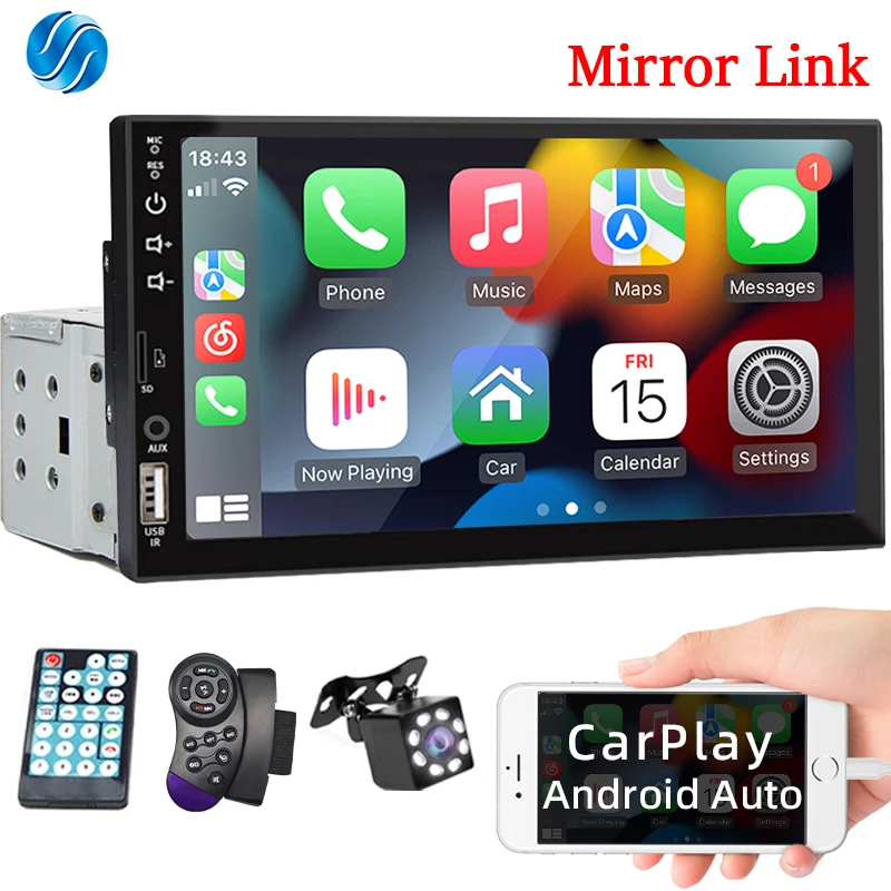 7 "Autoradio 1 Din Carplay Android Auto Multimedia Player HD Touchscreen FM Aux Eingang Bluetooth Mirror link Universal Autoradio Image